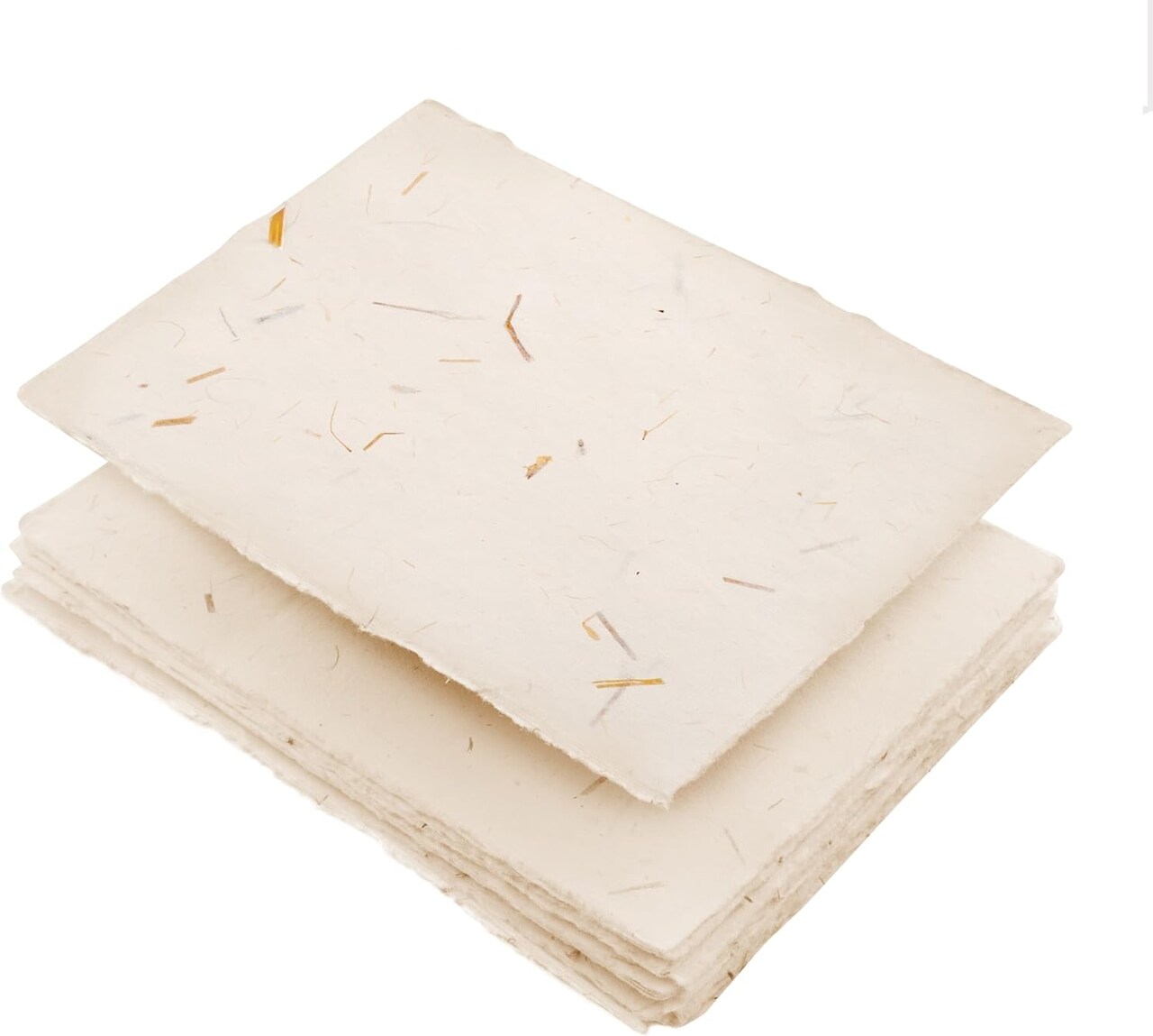 Wanderings Handmade Cream Deckle Edge Paper – 4" x 6" 50-Pack of 150 GSM Cotton Rag Paper with Straw – Artisan-Crafted, Printer-Compatible & Acid-Free Media for Watercolor, Calligraphy & Stationery